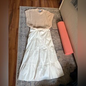 Periwinkle NWT attached sweater and poplin white skirt.